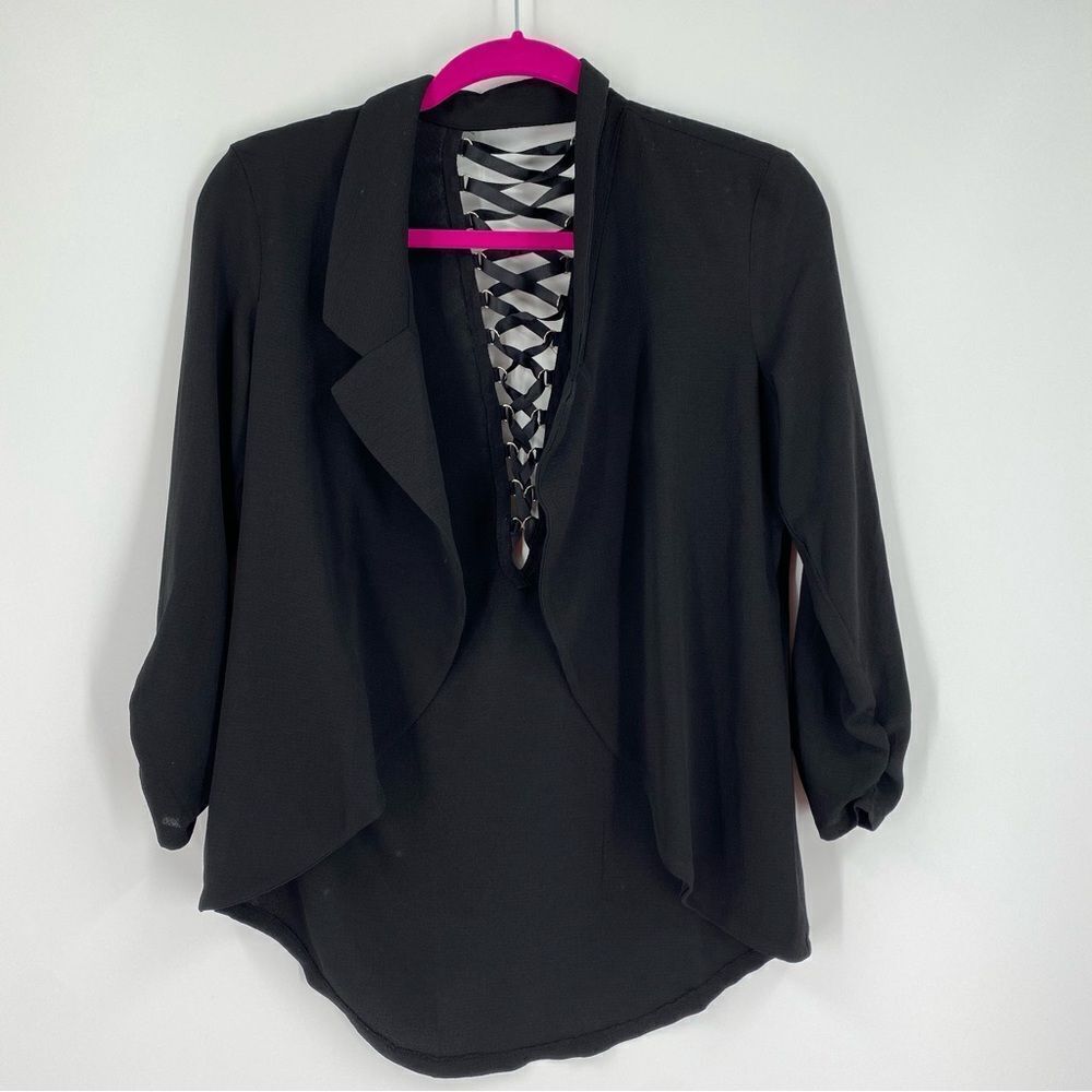 C Brand Women’s Open Front Lightweight Black size S Cage Back Cardigan